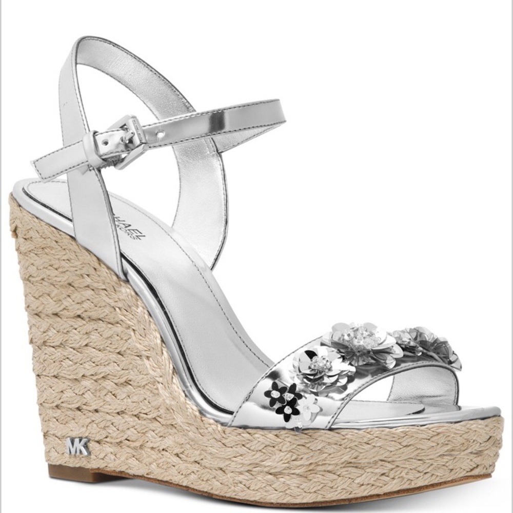 Michael Kors “Jill” Silver wedge size 7 BNIB